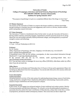 6200/7200 -- SYSTEMS of PERSONALITY COURSE CALENDAR -- SPRING 2012 (Subject to Modification)