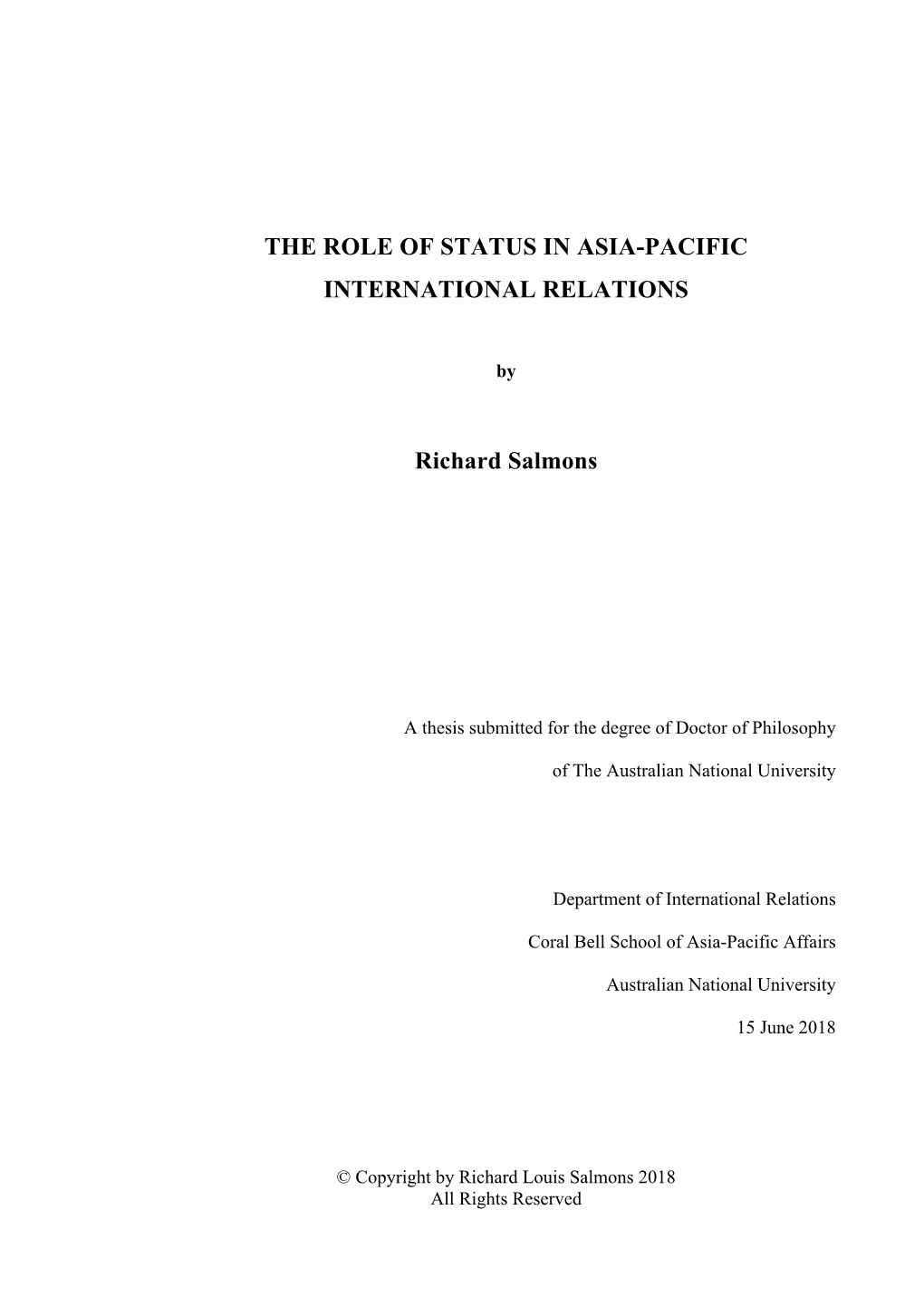 The Role of Status in Asia-Pacific International Relations