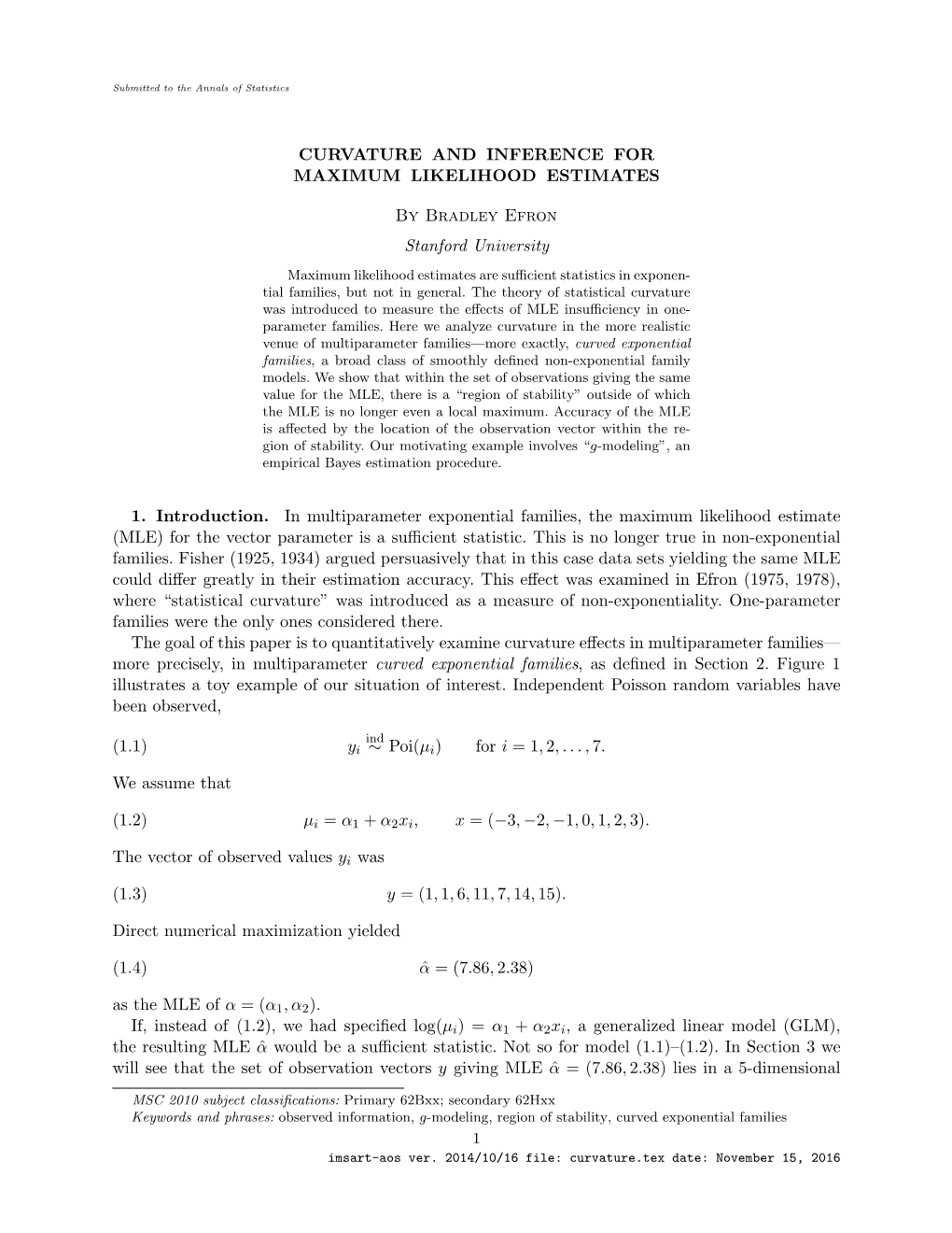 Curvature and Inference for Maximum Likelihood Estimates