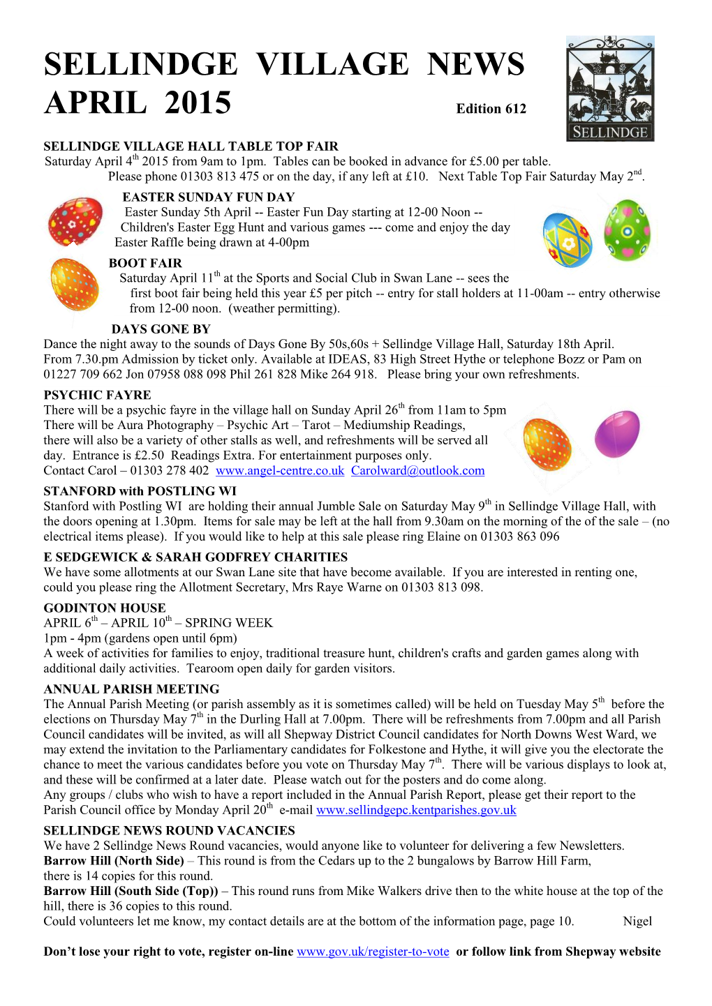 Sellindge Village News April 2015