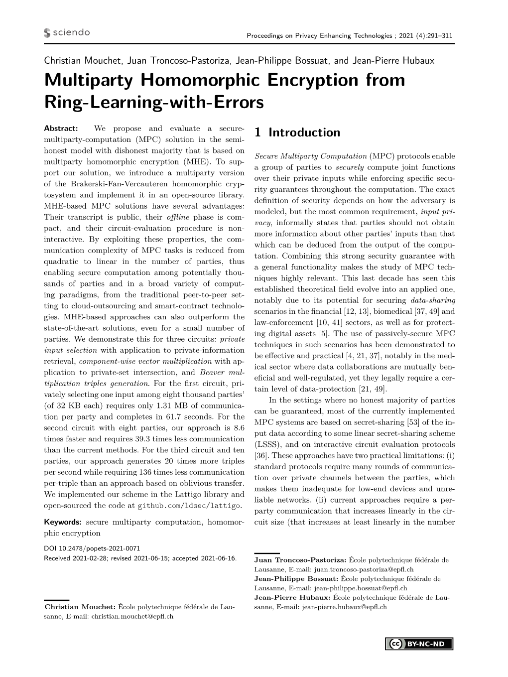 Multiparty Homomorphic Encryption from Ring-Learning-With-Errors