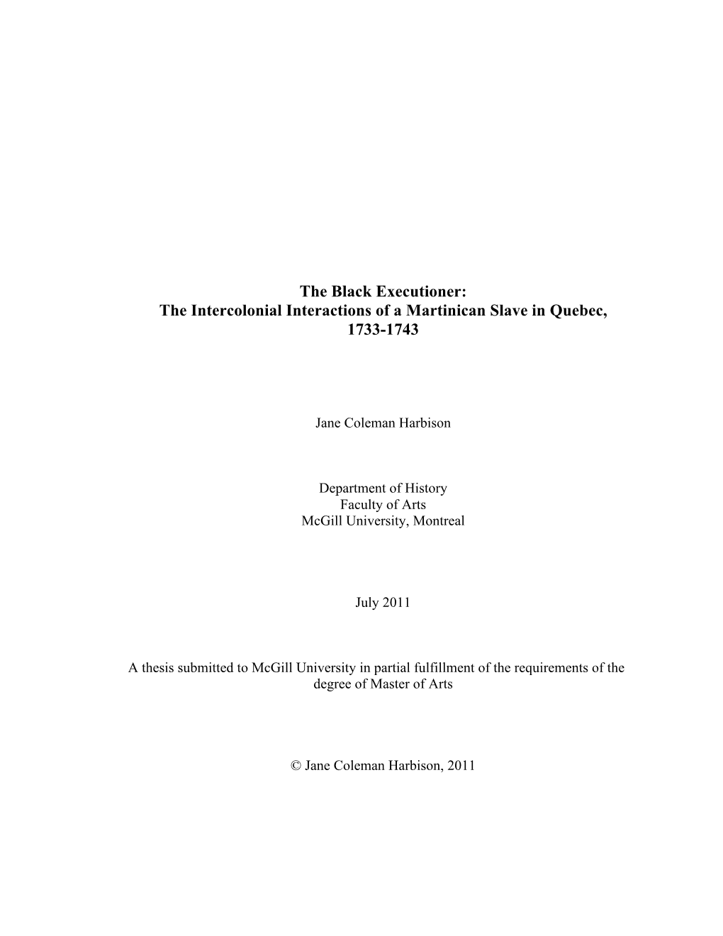 The Intercolonial Interactions of a Martinican Slave in Quebec, 1733-1743