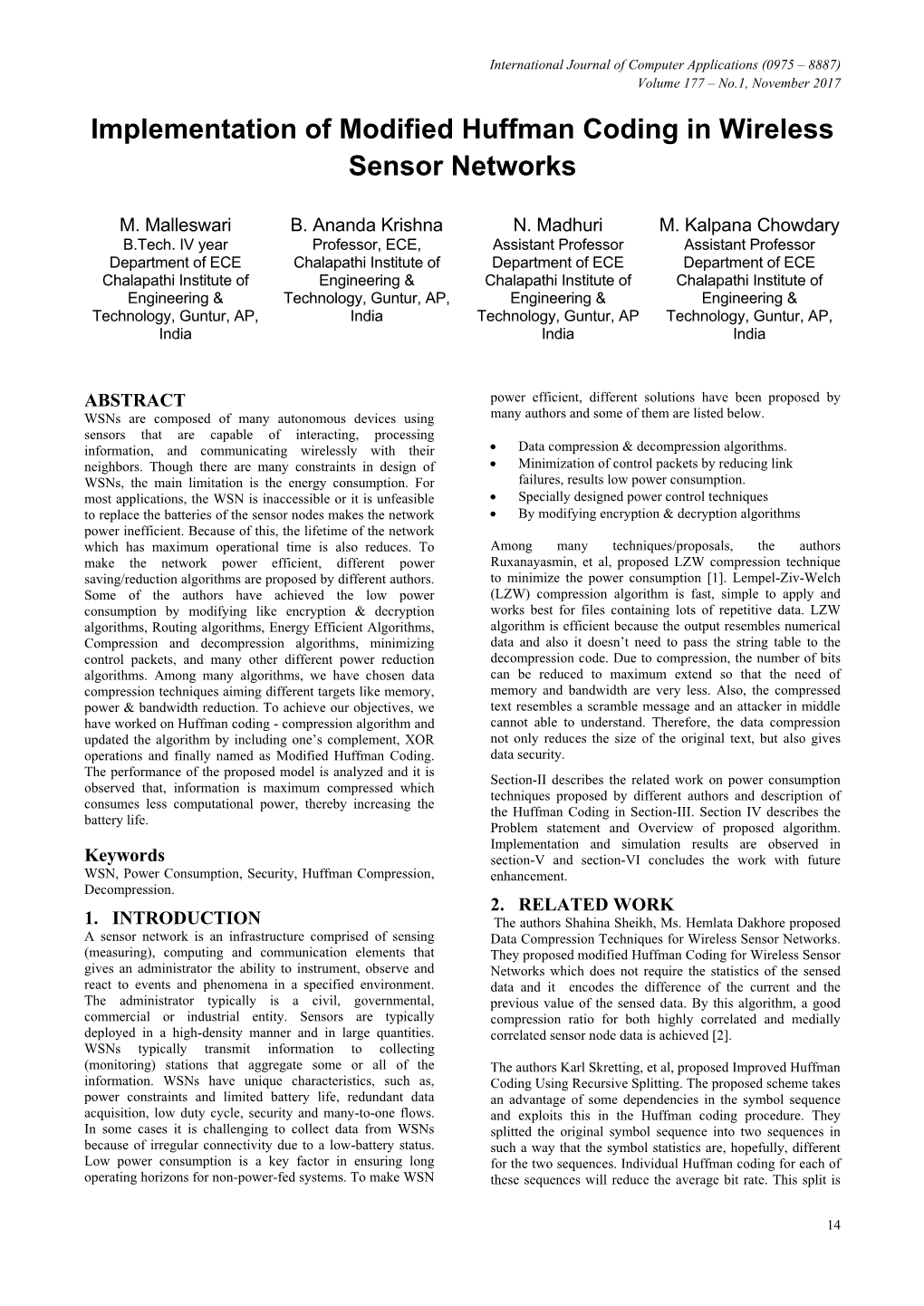 Implementation of Modified Huffman Coding in Wireless Sensor Networks