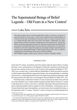 The Supernatural Beings of Belief Legends – Old Fears in a New Context*