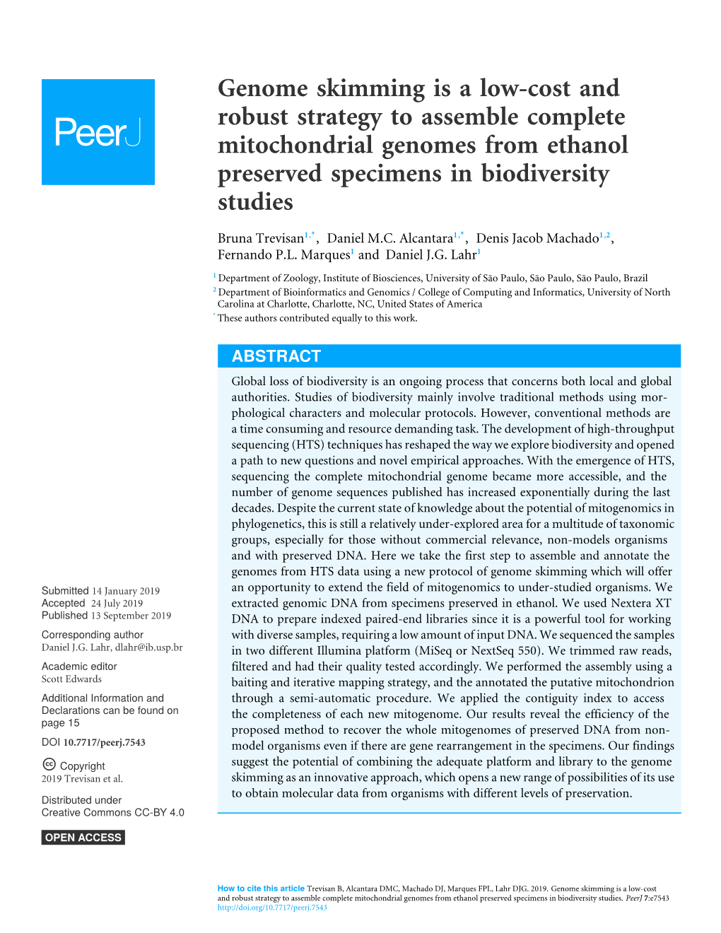 Genome Skimming Is a Low-Cost and Robust Strategy to Assemble Complete Mitochondrial Genomes from Ethanol Preserved Specimens in Biodiversity Studies