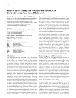 Nucleic Acids: Theory and Computer Simulation, Y2K David L Beveridge* and Kevin J Mcconnell†