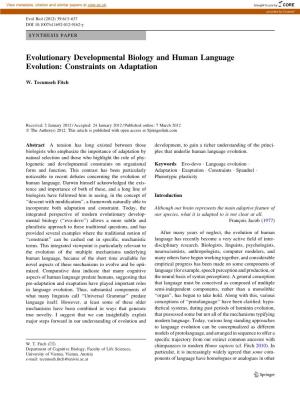 Evolutionary Developmental Biology and Human Language Evolution: Constraints on Adaptation