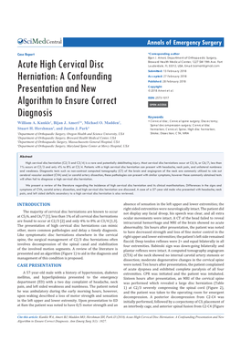 Acute High Cervical Disc Herniation: a Confounding Presentation and New Algorithm to Ensure Correct Diagnosis