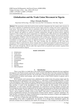 Globalization and the Trade Union Movement in Nigeria