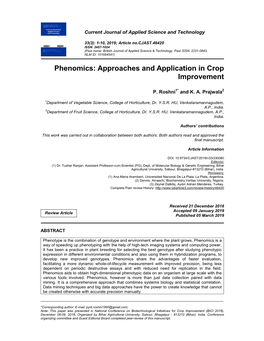Phenomics: Approaches and Application in Crop Improvement