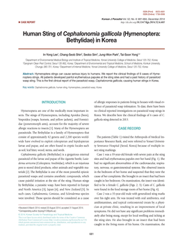 Human Sting of Cephalonomia Gallicola (Hymenoptera: Bethylidae) in Korea