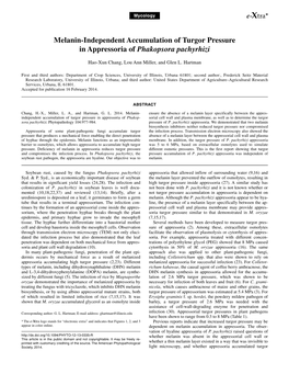 Melanin-Independent Accumulation of Turgor Pressure in Appressoria of Phakopsora Pachyrhizi