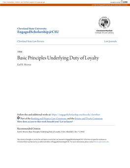 Basic Principles Underlying Duty of Loyalty Earl R