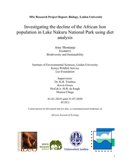 Investigating the Decline of the African Lion Population in Lake Nakuru National Park Using Diet Analysis