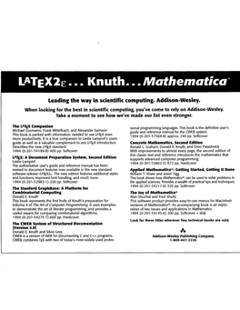 Leading the Way in Scientific Computing. Addison-Wesley. I When Looking for the Best in Scientific Computing, You've Come to Rely on Addison-Wesley