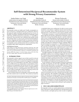 Self-Determined Reciprocal Recommender Systemwith Strong Privacy Guarantees1ex