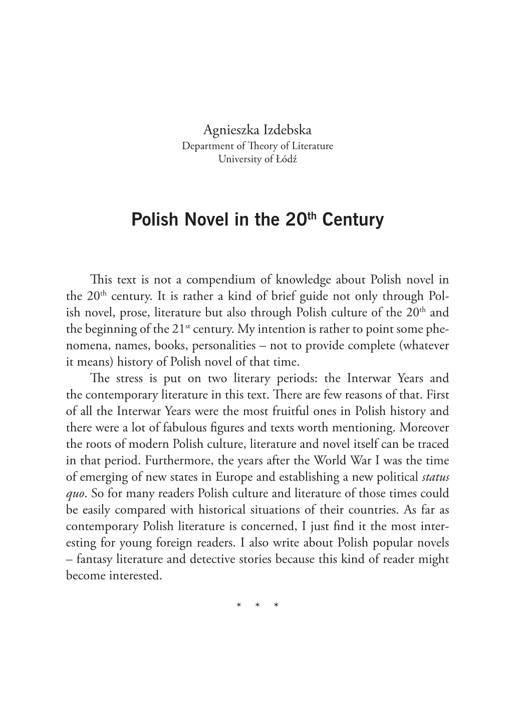 Polish Novel in the 20Th Century