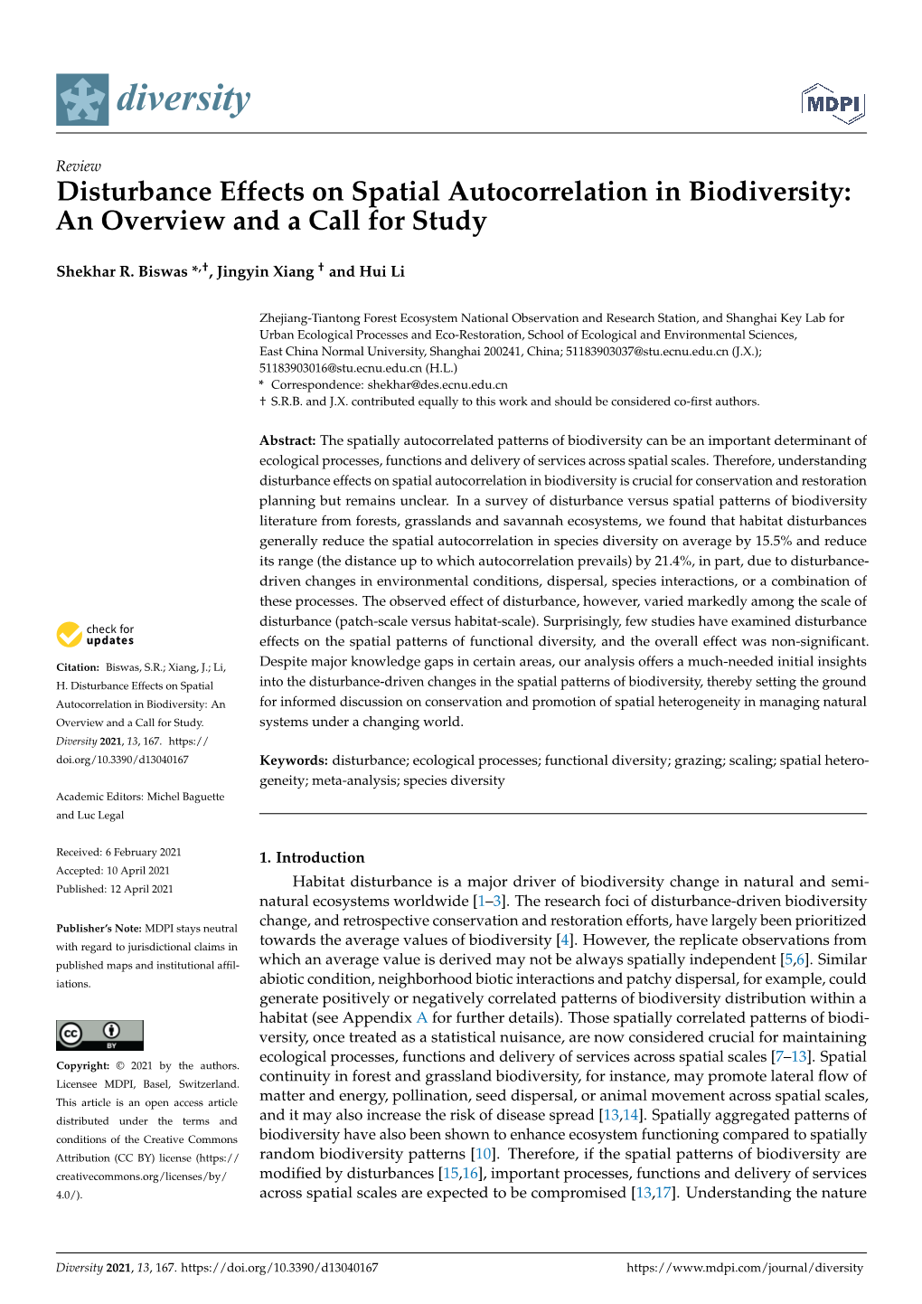 Disturbance Effects on Spatial Autocorrelation in Biodiversity: an Overview and a Call for Study