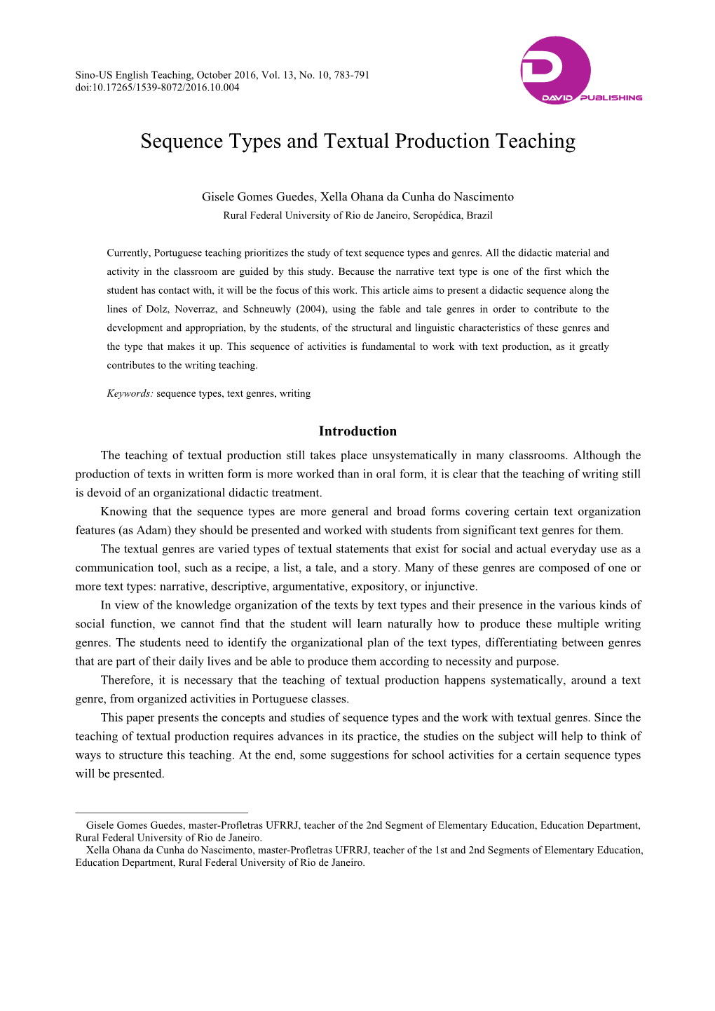 Sequence Types and Textual Production Teaching