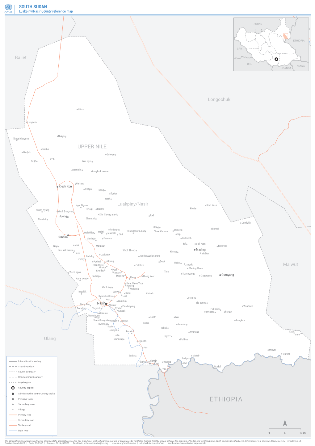 SOUTH SUDAN Luakpiny/Nasir County Reference Map