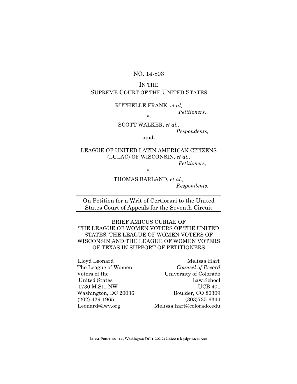 NO. 14-803 on Petition for a Writ of Certiorari to the United States Court