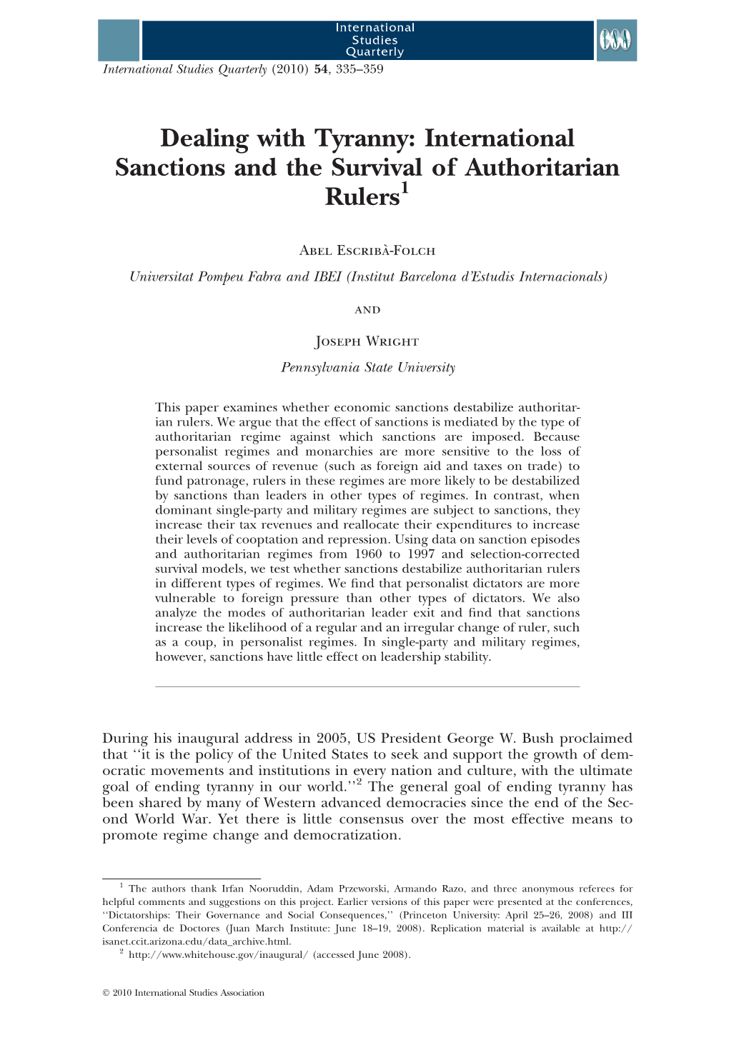 International Sanctions and the Survival of Authoritarian Rulers1