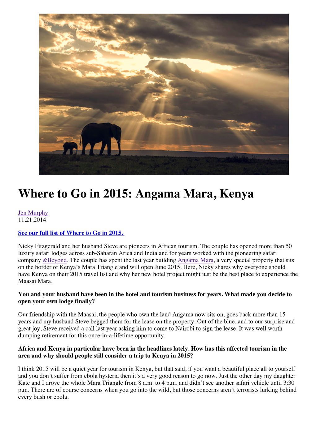 Where to Go in 2015: Angama Mara, Kenya