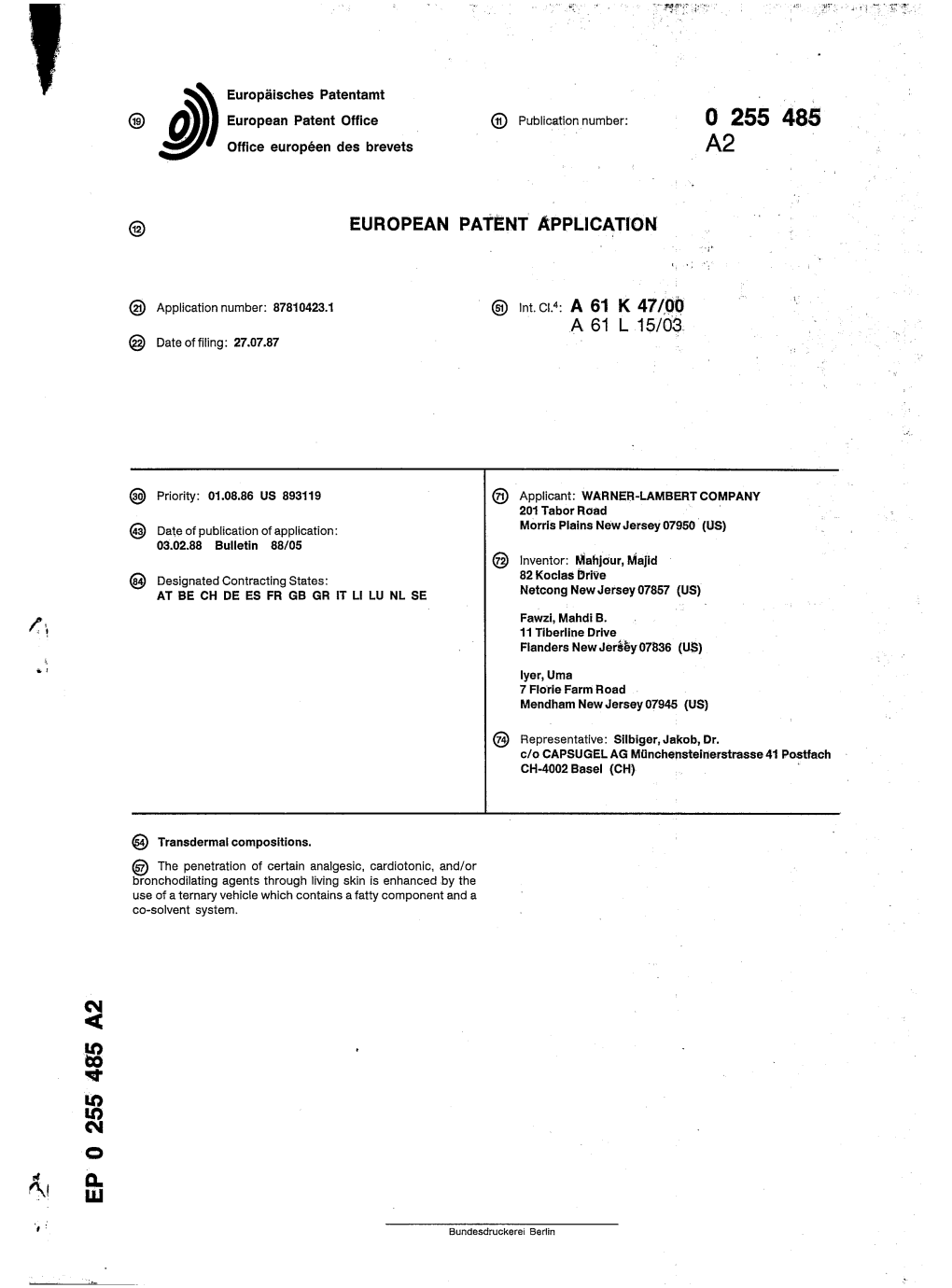 Transdermal Compositions