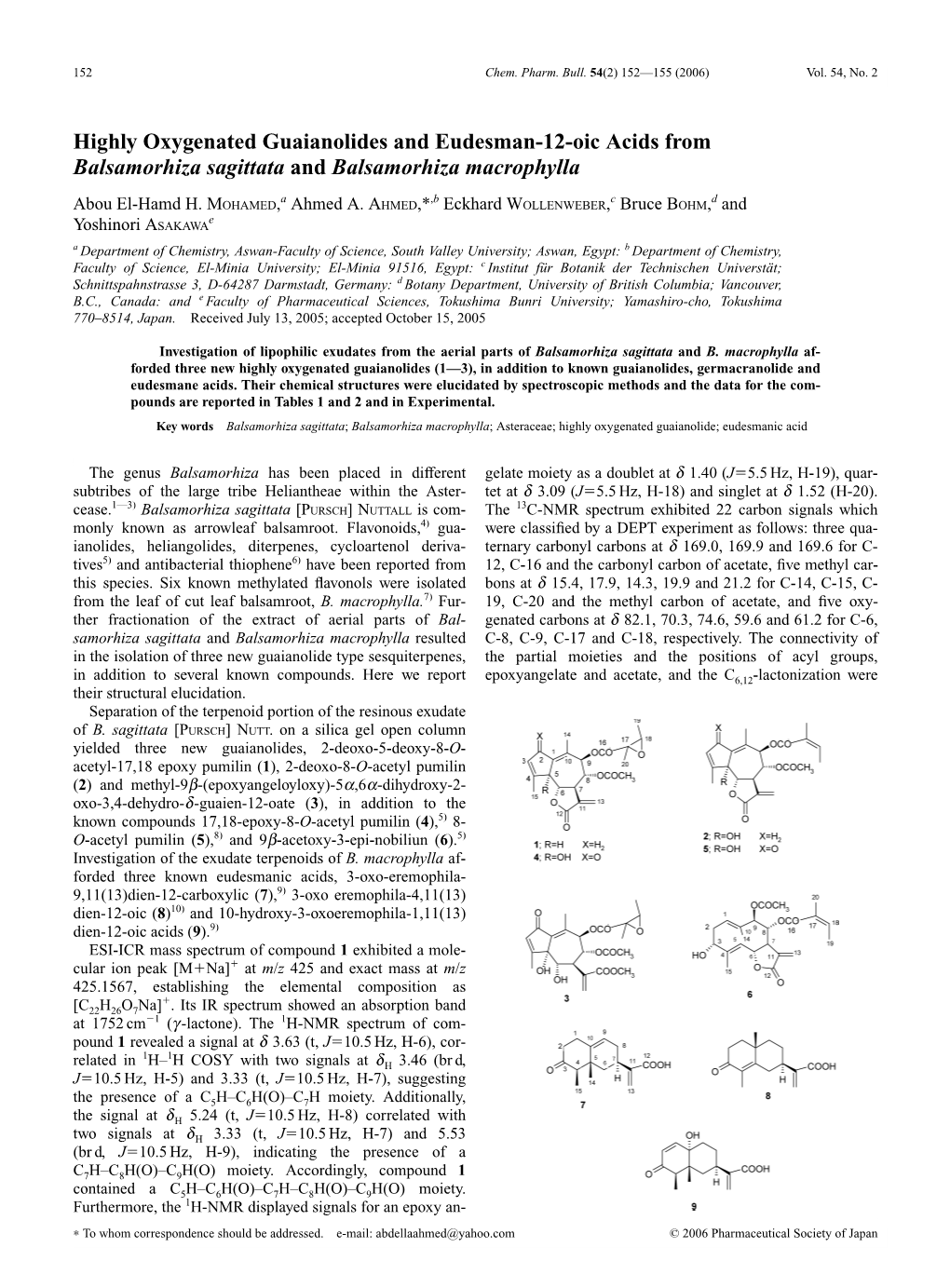 Highly Oxygenated Guaianolides and Eudesman-12-Oic Acids from Balsamorhiza Sagittata and Balsamorhiza Macrophylla