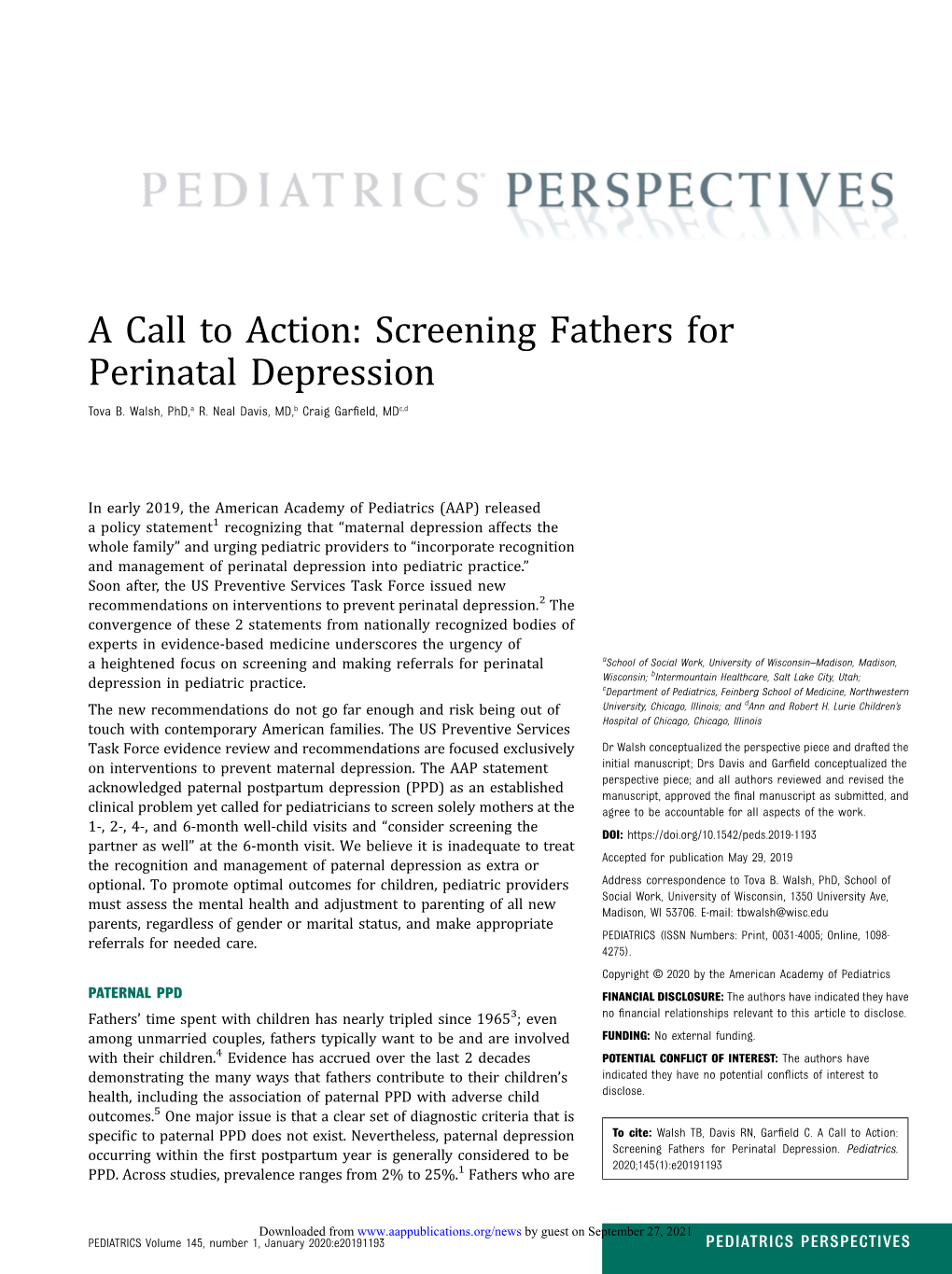 A Call to Action: Screening Fathers for Perinatal Depression Tova B