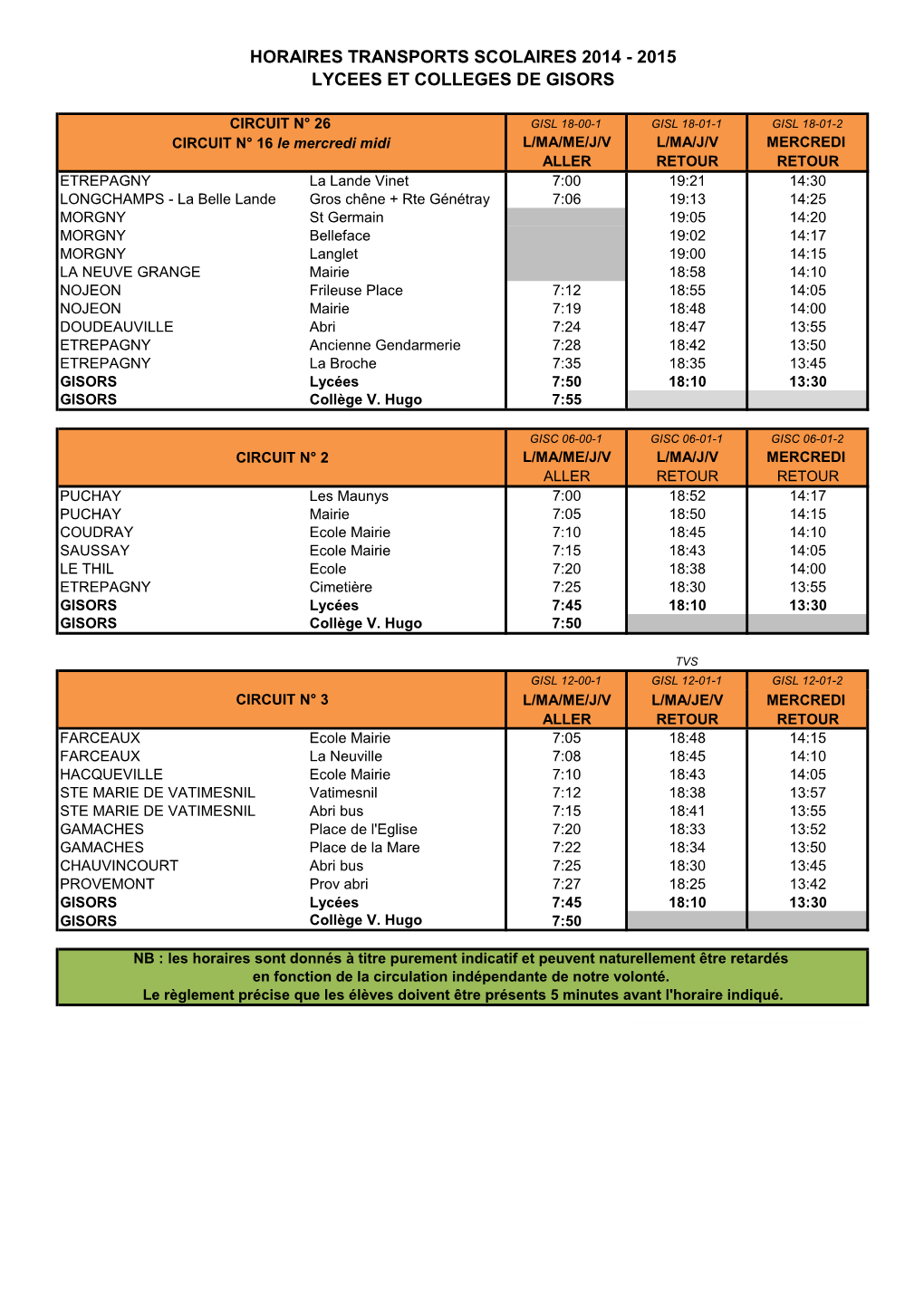 Horaires Lycées Gisors