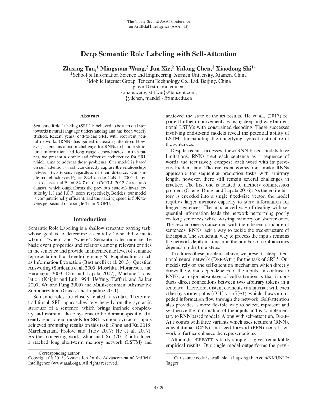 Deep Semantic Role Labeling with Self-Attention