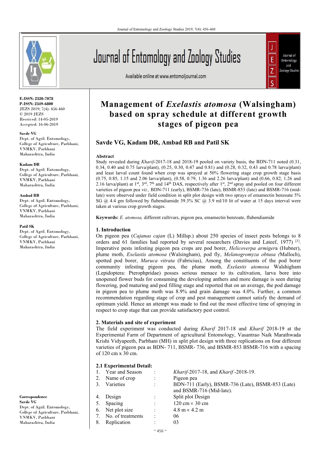 Management of Exelastis Atomosa (Walsingham) Based on Spray Schedule at Different Growth Stages of Pigeon