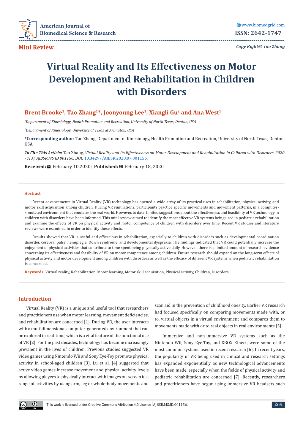 Virtual Reality and Its Effectiveness on Motor Development and Rehabilitation in Children with Disorders