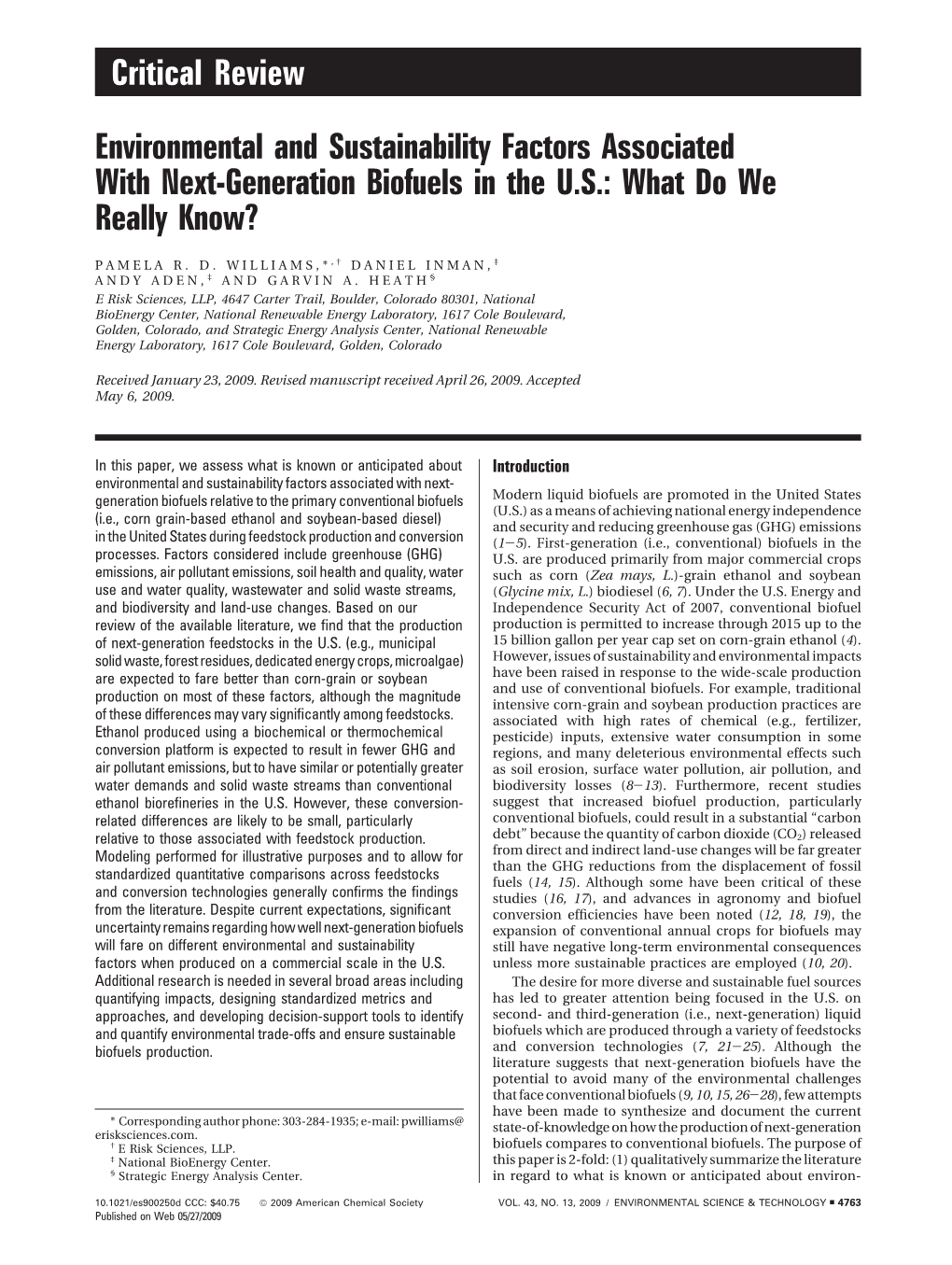 Environmental and Sustainability Factors Associated with Next-Generation Biofuels in the US