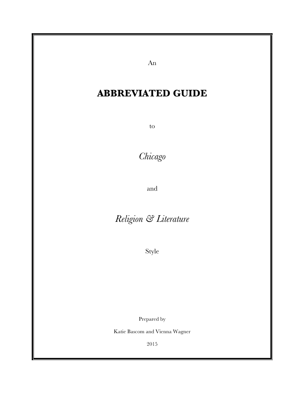 Abbreviated Chicago Style Booklet