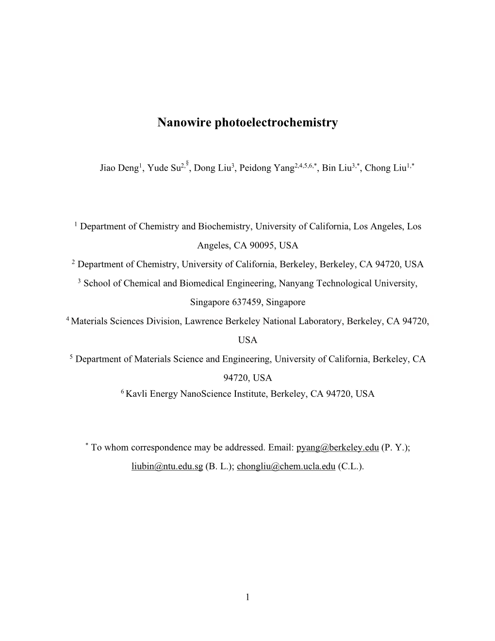 Nanowire Photoelectrochemistry