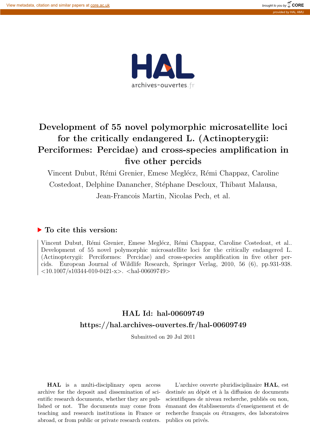 Development of 55 Novel Polymorphic Microsatellite Loci for the Critically Endangered L
