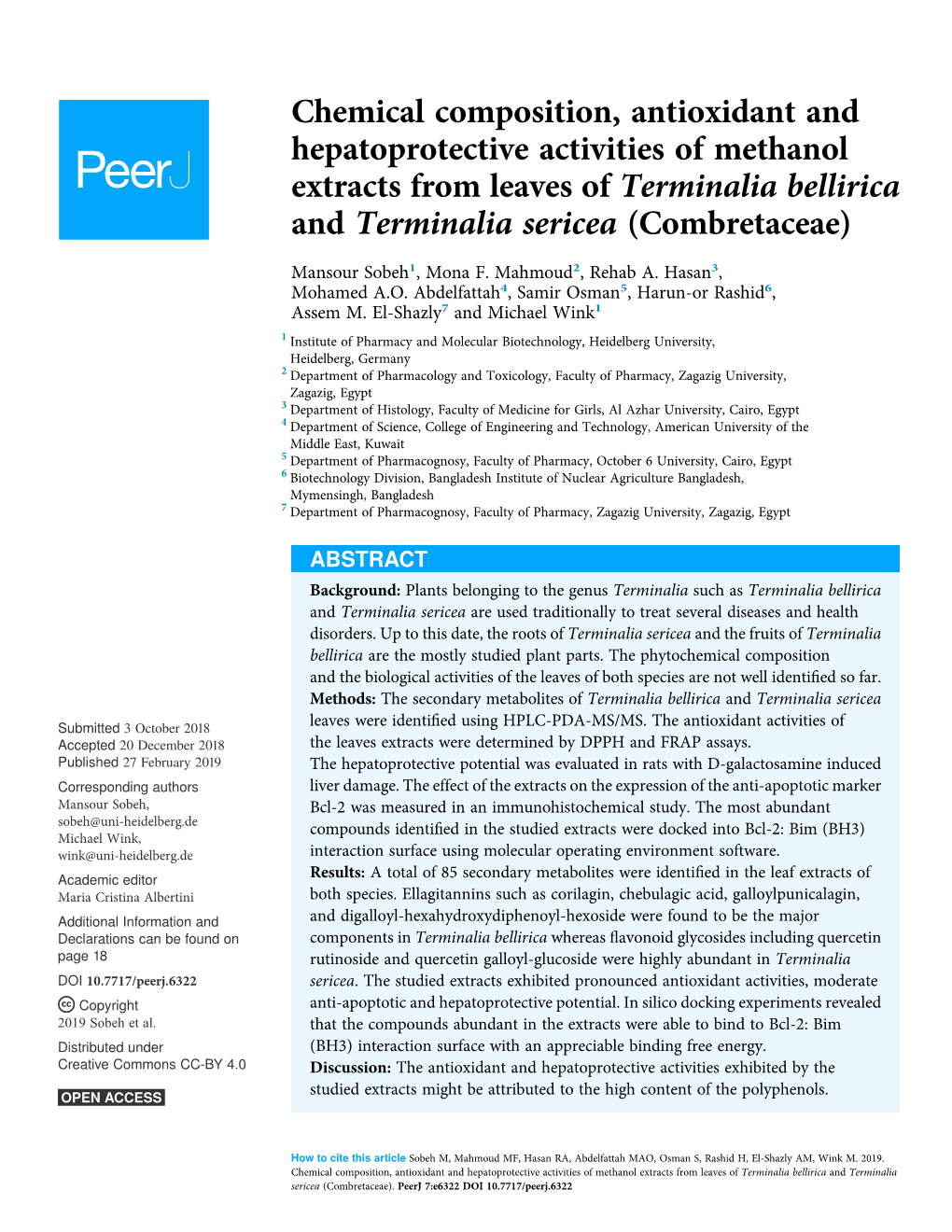 Chemical Composition, Antioxidant and Hepatoprotective Activities of Methanol Extracts from Leaves of Terminalia Bellirica and Terminalia Sericea (Combretaceae)