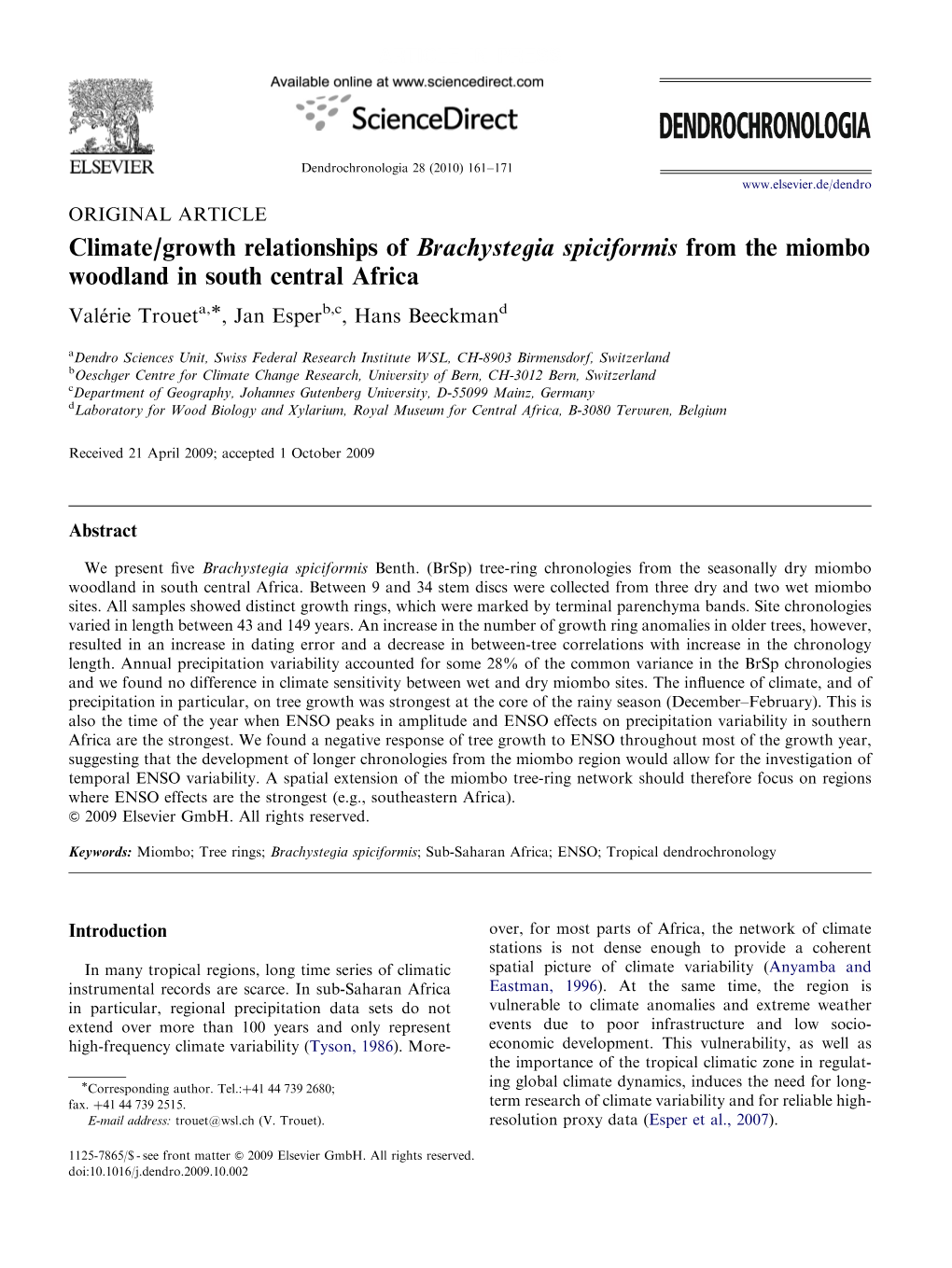 Climate/Growth Relationships of Brachystegia Spiciformis from The