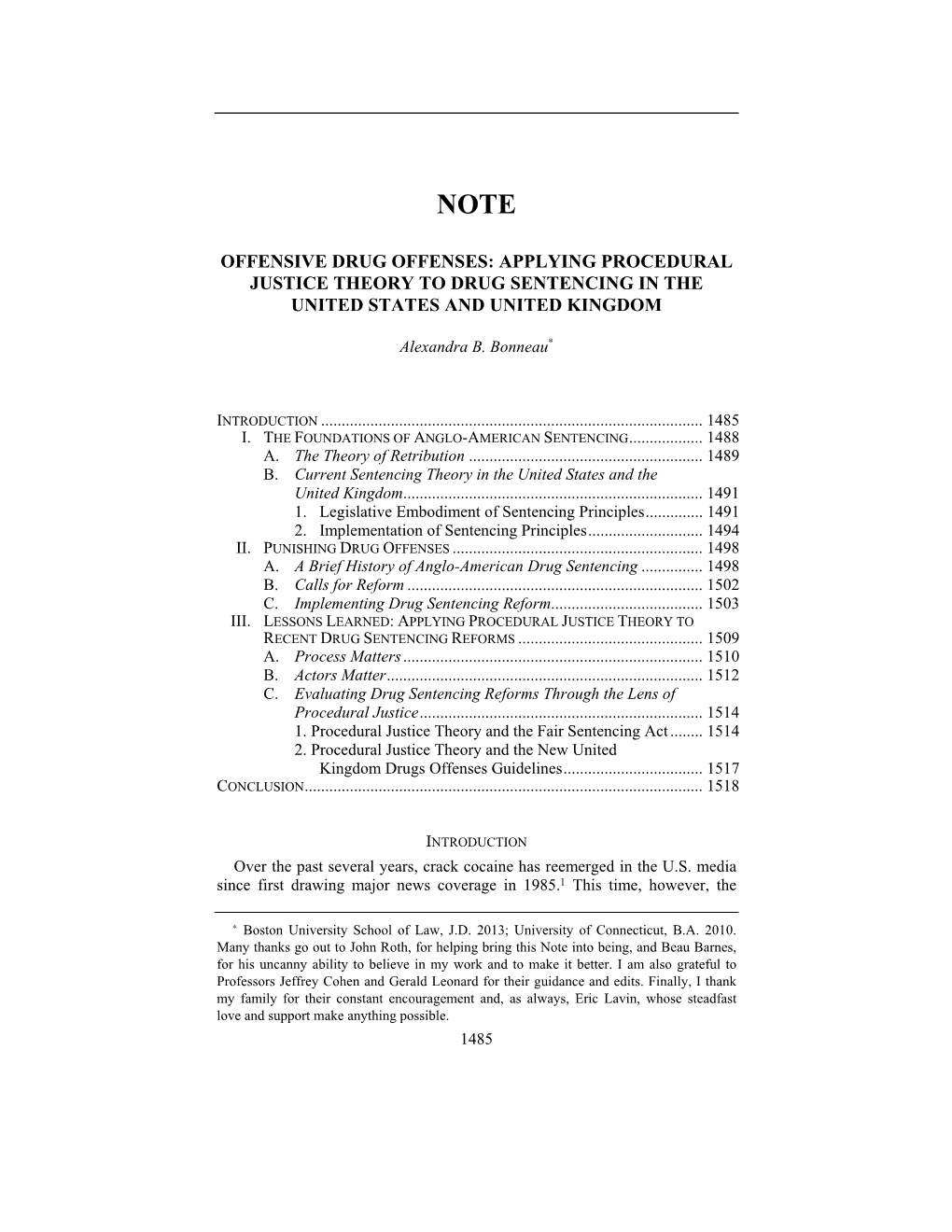 Offensive Drug Offenses: Applying Procedural Justice Theory to Drug Sentencing in the United States and United Kingdom