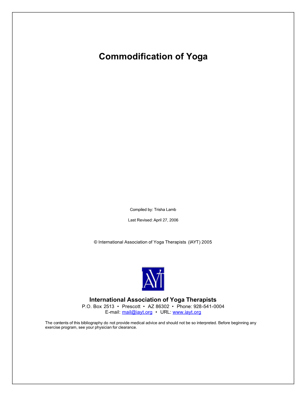 Commodification of Yoga