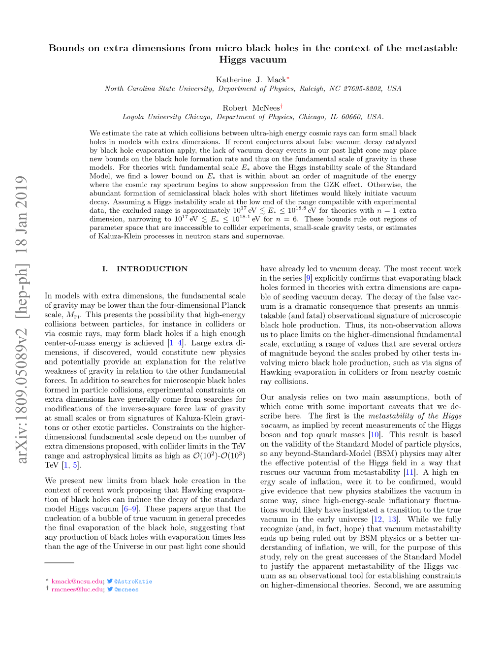 Bounds on Extra Dimensions from Micro Black Holes in the Context of the Metastable Higgs Vacuum