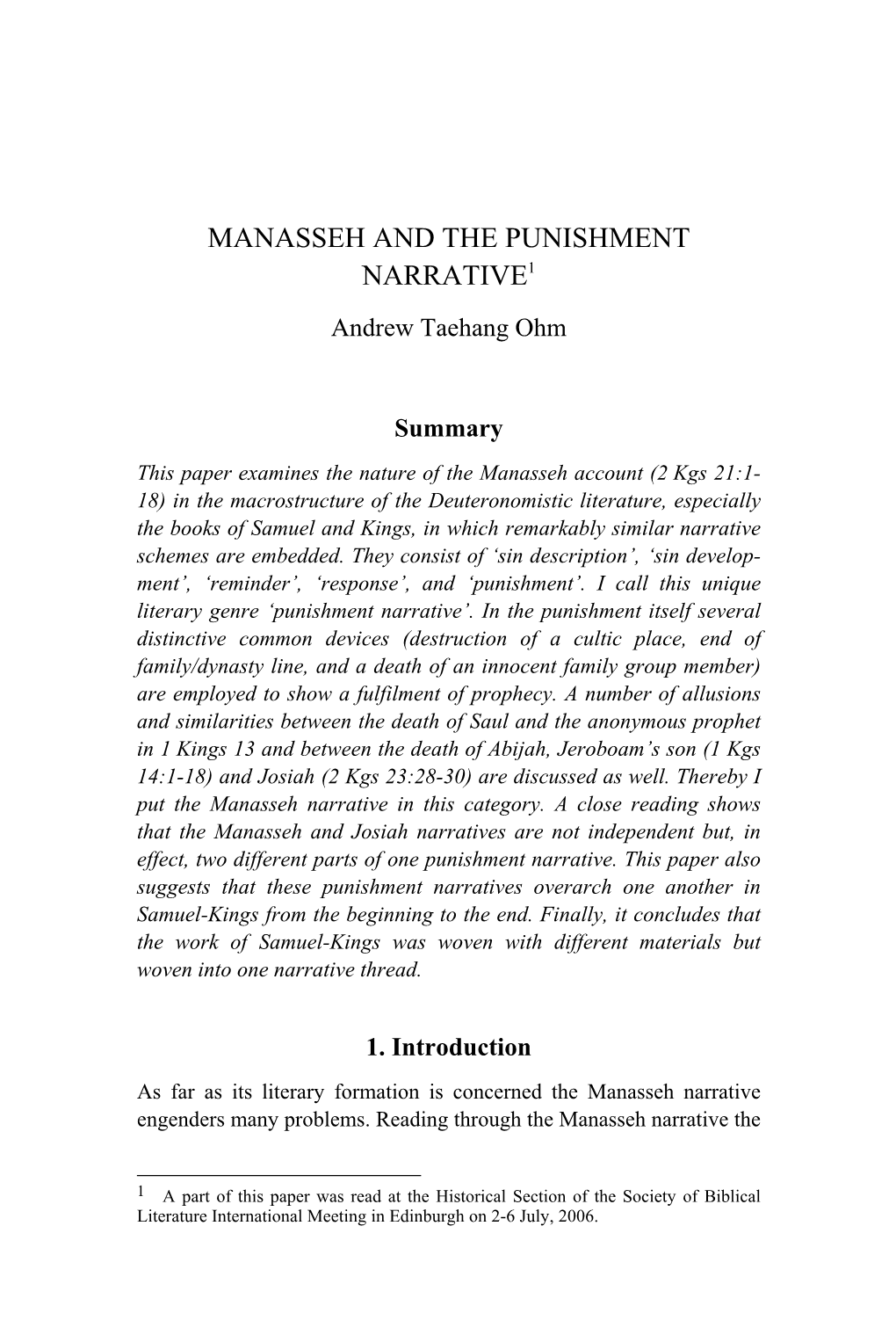 MANASSEH and the PUNISHMENT NARRATIVE1 Andrew Taehang Ohm