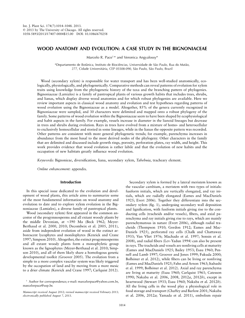 Wood Anatomy and Evolution: a Case Study in the Bignoniaceae