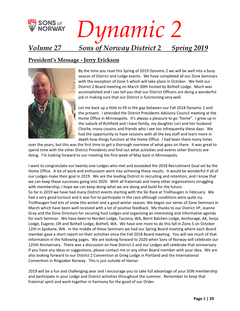Dynamic 2 Volume 27 Sons of Norway District 2 Spring 2019