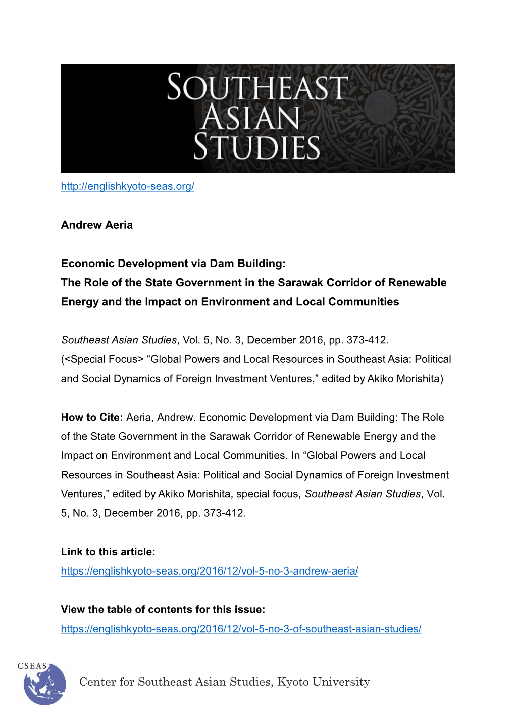 Center for Southeast Asian Studies, Kyoto University Subscriptions