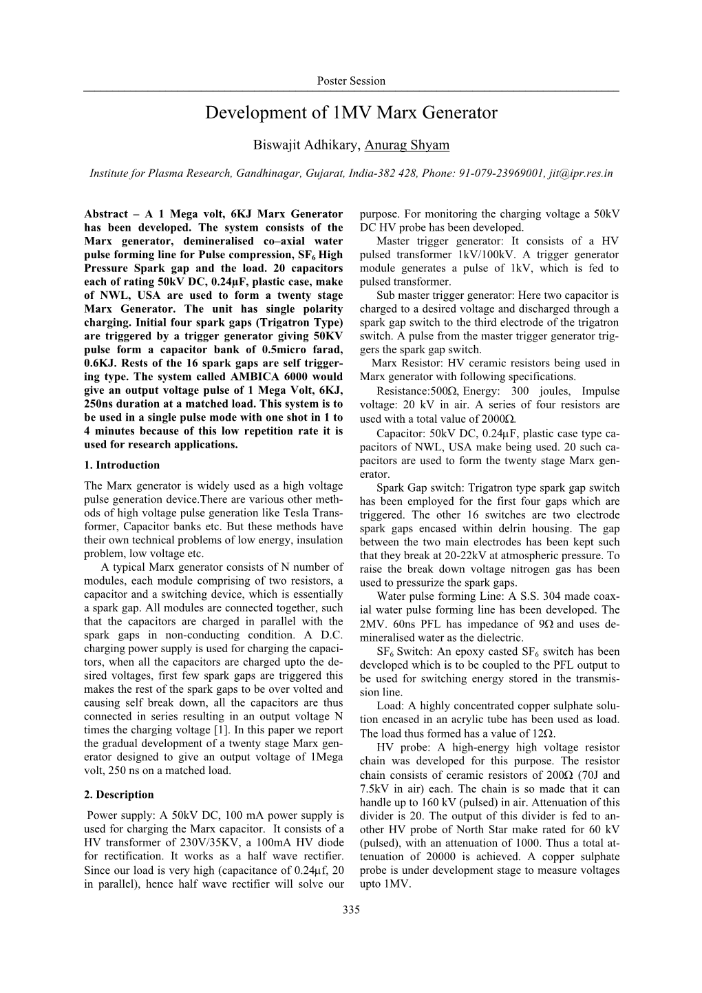 Development of 1MV Marx Generator