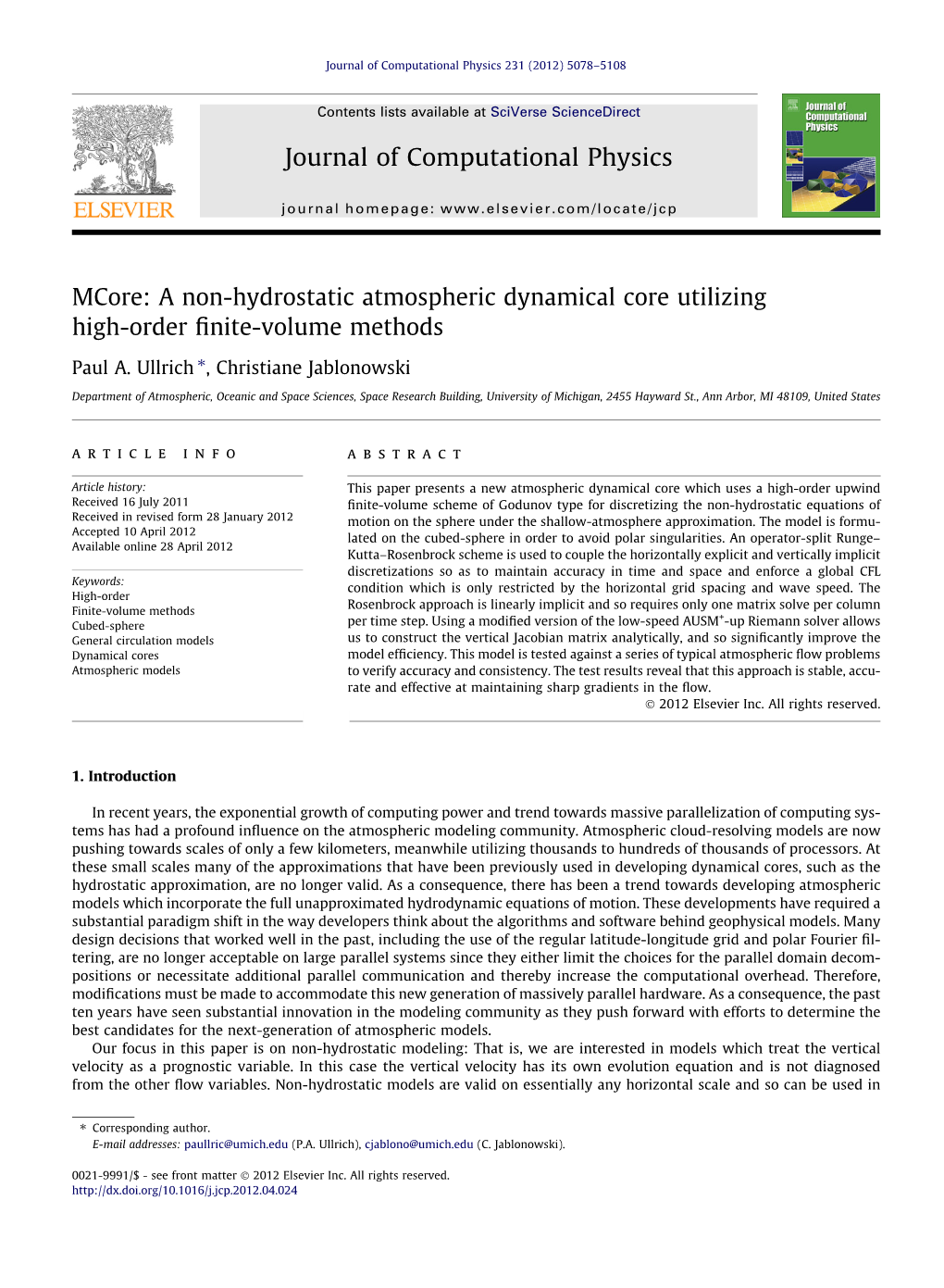 Mcore: a Non-Hydrostatic Atmospheric Dynamical Core Utilizing High-Order ﬁnite-Volume Methods ⇑ Paul A