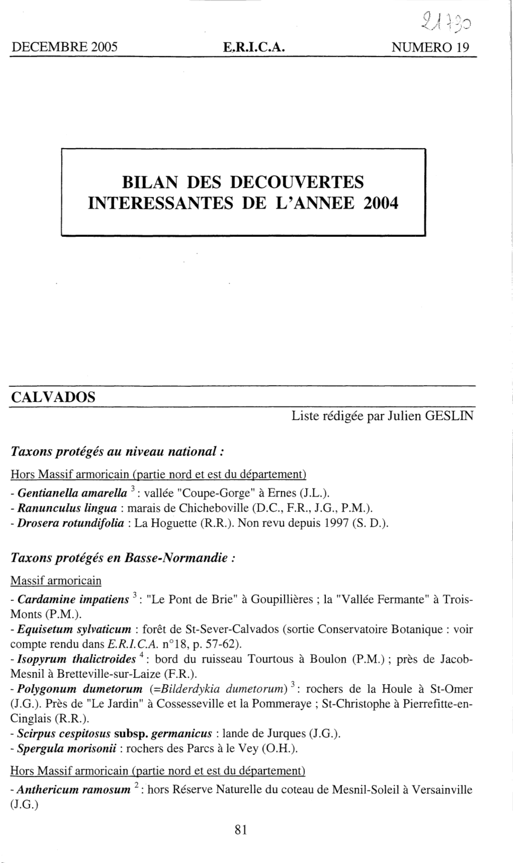 Bilan Des Decouvertes Interessantes De L'annee 2004